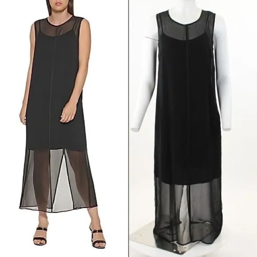 DKNY Black Sleeveless Sheer Maxi Dress